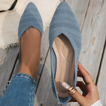 Xajzpa New Women's Pointed Toe Flat Shoes Solid Color Knitted Slip on Ladies Shoes Casual Breathable Ballet Women Flat Shoes Loafers